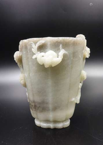 CHINESE WHITE JADE FLOWER VASE HUACHA