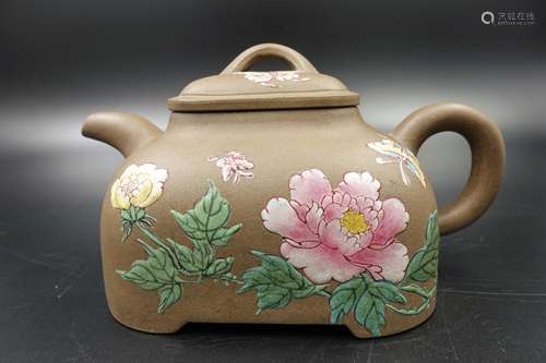 CHINESE ENAMEL ON YIXING ZISHA TEA POT