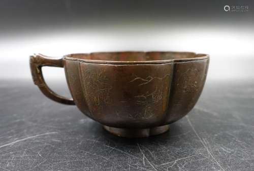CHINESE BRONZE CUP WITH SILVER WIRING