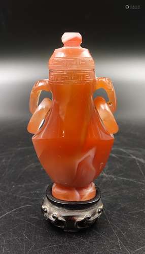 CHINESE RED AGATE COVER VASE