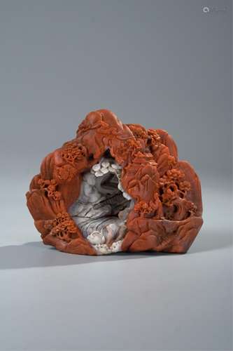 CHINESE RED AGATE LANDSCAPE CARVING