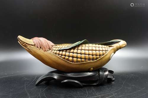 CHINESE HUANGYANG WOOD CARVED CORN