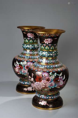 PAIR OF CHINESE CLOISONNE FLOWER VASE