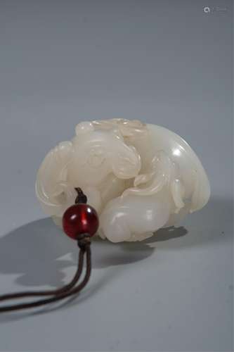 CHINESE WHITE JADE TOGGLE CARVED SHEEP