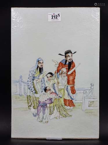 CHINESE PAINTED PORCELAIN PLAQUE WITH 3 IMMORTALS