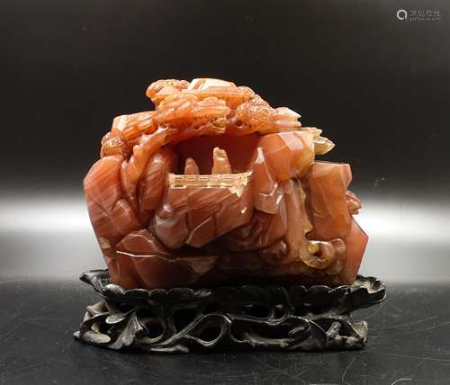 CHINESE RED AGATE BOULDER CARVING