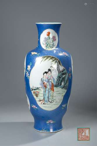 CHINESE BLUE GROUND FLOWER VASE, WITH FIGURAL SCEN