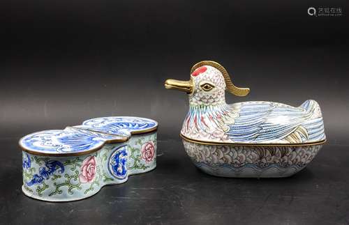 GROUP OF BRONZE ENAMEL COVER BOXES