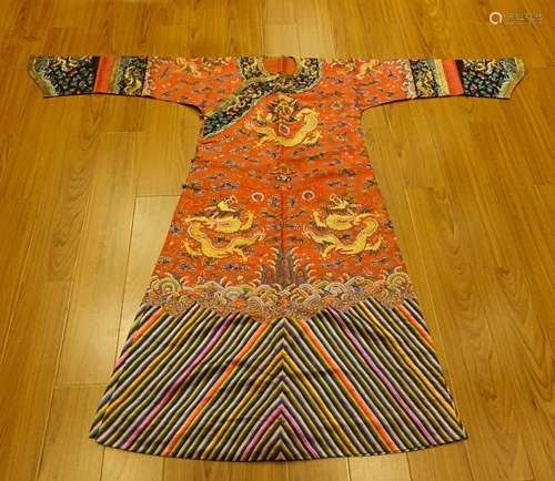 CHINESE QING DYNASTY RED DRAGON SUMMER ROBE