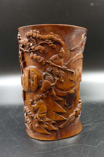 CHINESE QING DYNASTY HUANGYANG WOOD BRUSH POT