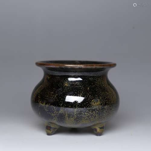 CHINESE BLACK GLAZED TRIPOD CENSER