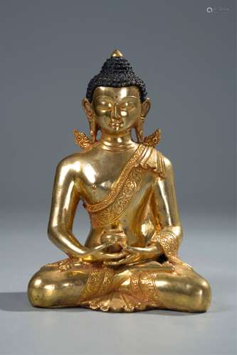 CHINESE GILT BRONZE SHAKYAMUNI