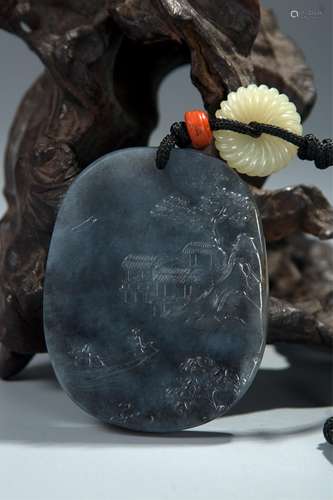 CHINESE GREY JADE PLAQUE