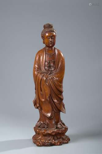 CHINESE HUANGYANG WOOD FIGURE OF GUANYIN