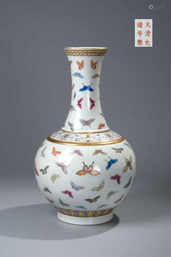 CHINESE FAMILLE ROSE FLOWER VASE, BUTTERFLY MOTIF