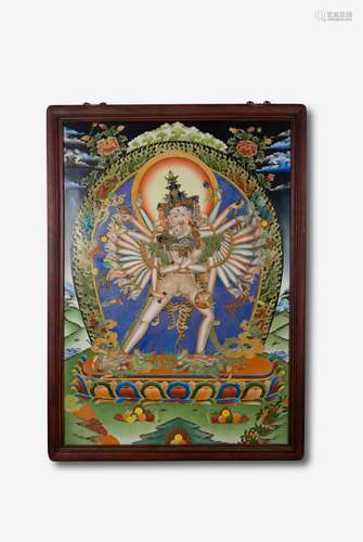 TIBETAN PORCELAIN THANGKA OF NANDIKESVARA