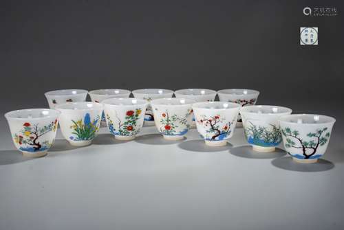 CHINESE PAINTED PEKING GLASS CUPS (SET OF 12)