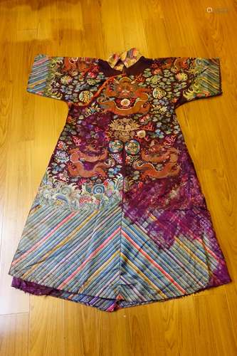 CHINESE QING DYNASTY PURPLE DRAGON ROBE