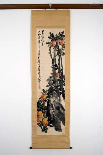 CHINESE SCROLL PAINTING, INK AND COLOR ON PAPER