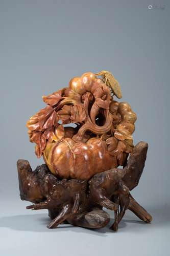 CHINES SOAP STONE CARVED FRUITS GROUP