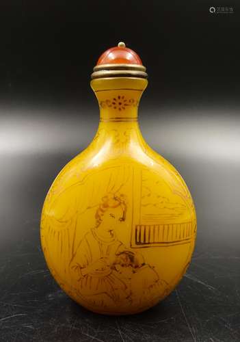 CHINESE YELLOW PEKING GLASS SNUFF BOTTLE