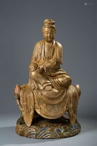 CHINESE WOOD CARVED FIGURE OF GUANYIN