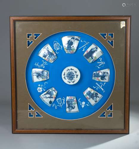 CHINESE BLUE AND WHITE WUCAI WALL PANEL