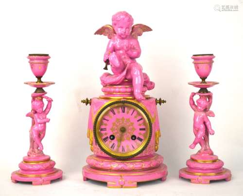 Pink Sevcs 3 Pieces Porcelain Clock Set