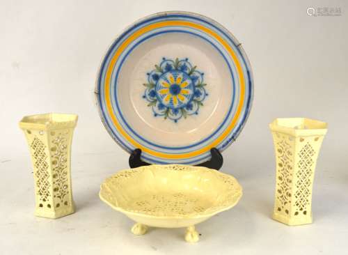 Porcelain Centerpiece & Pr Vases & Plate