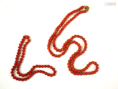 Two Natural Red Coral Beads Necklaces