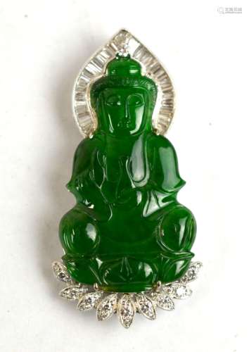 Nice Icy Green Carved Jadeite Guanyin Pendant