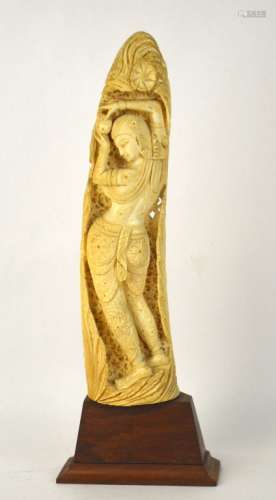 Indian Bone Carved Figure on Wood Stand