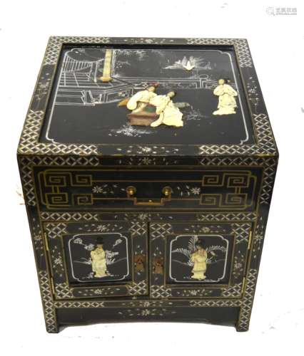 Chinese Black Lacquered Cabinet w. Pearl Insert