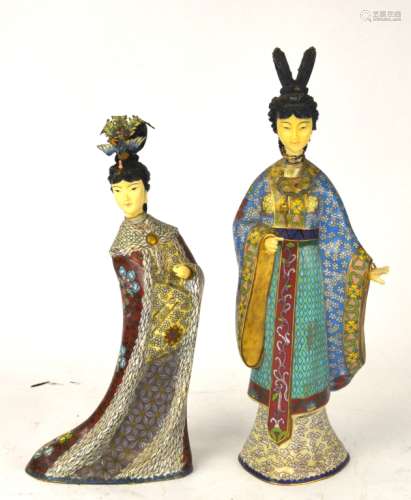 Two Chinese Cloisonne Lady Figures