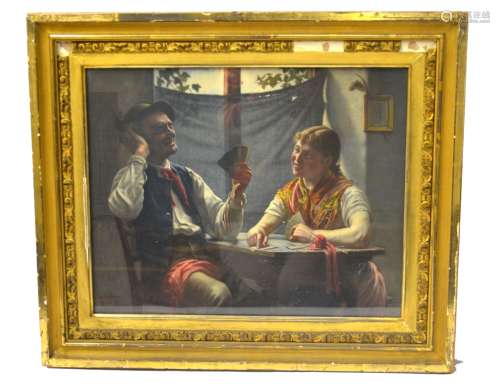 German Painting by Max Kaufmann with Glass Frame