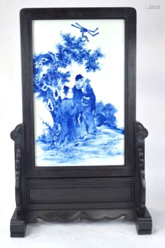 Chinese Blue & White Porcelain Plaque Table Screen