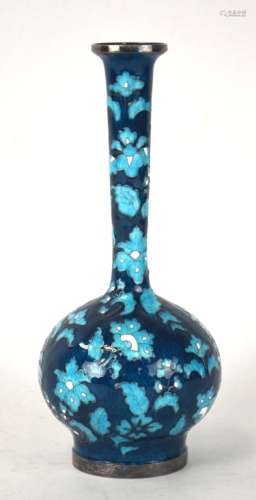 Korean Cloisonne Silver Enamel Long Neck Vase