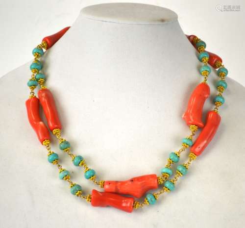 Chinese Coral & Turquoise Necklace