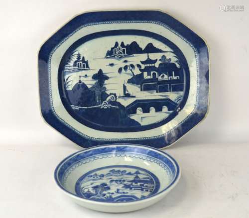 Two Chinese Blue & White Export Porcelain Plates