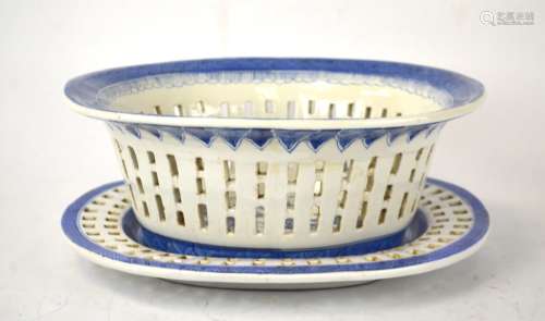 Chinese Export Blue & White Reticulated Basket