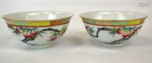 Pair of Chinese Porcelain Bowls Painted with Fruit