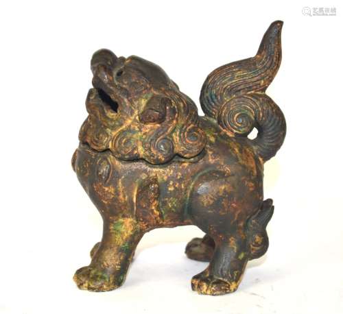 Qing. Chinese Bronze Foo Dog Figure Incense Burner