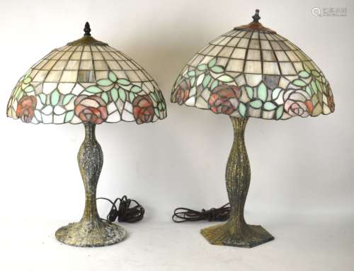 Two Tiffany Style Leaded Stain Glass Lamps
