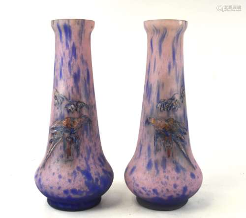 Pr Shader Art Glass Vases