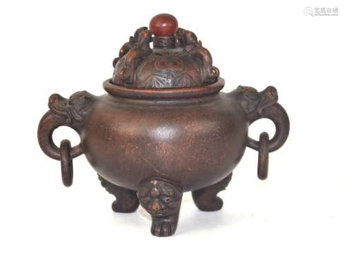 Chinese Yixing(Zisha) Tripod Covered Censer