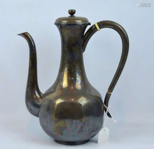 Good Japanese Silver Wine Pot, Martele Panels