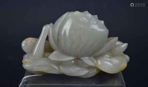 Fine 18th C Chinese Carved Jade Lotus Brush Rest