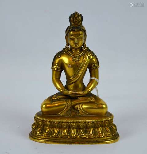 18/19th C Tibet Heavy Gilt Bronze Small Buddha