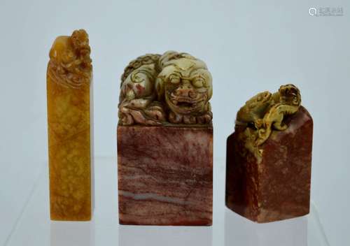 3 Chinese Carved Soapstone Seals