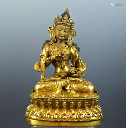 Fine Heavily-Gilt Bronze Seated Buddha on Lotus